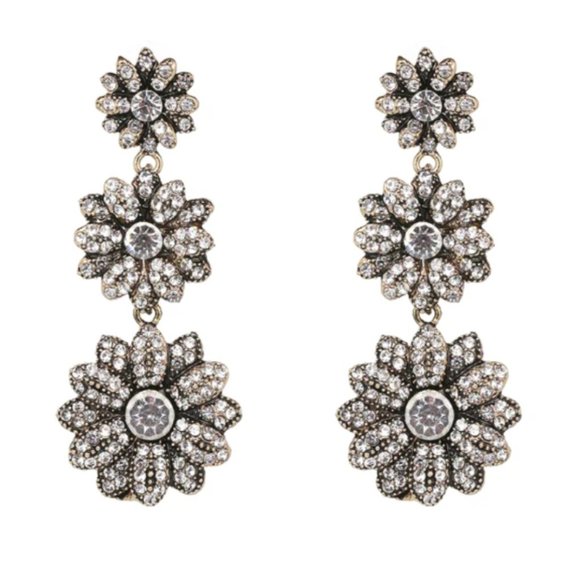 Giovanna Earrings Sparkly Glam Flower Dangle - Picture 1 of 3